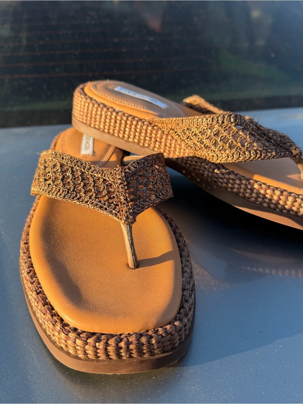 Steve Madden Brown Braided Thong Sandals